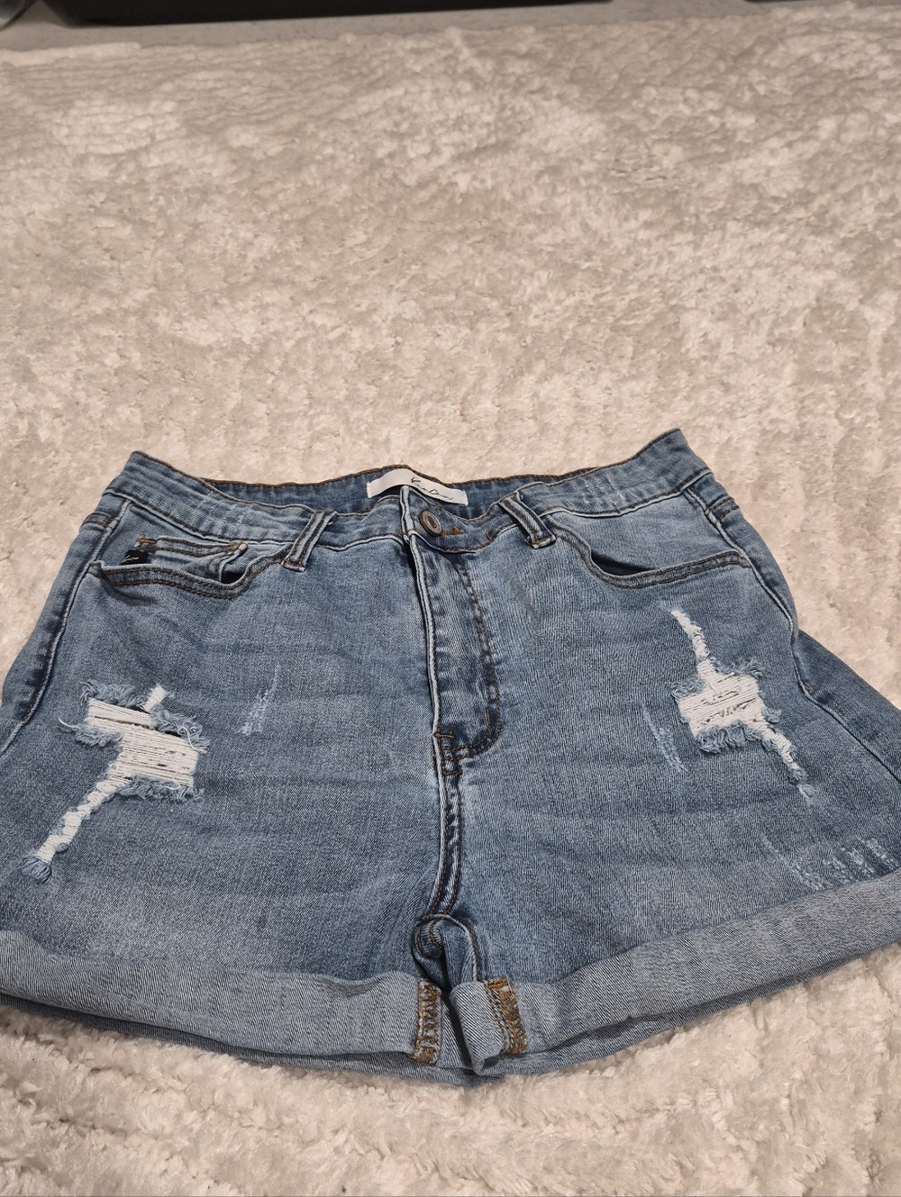 KanCan Light Blue Distressed Rolled Hem Jean Shorts